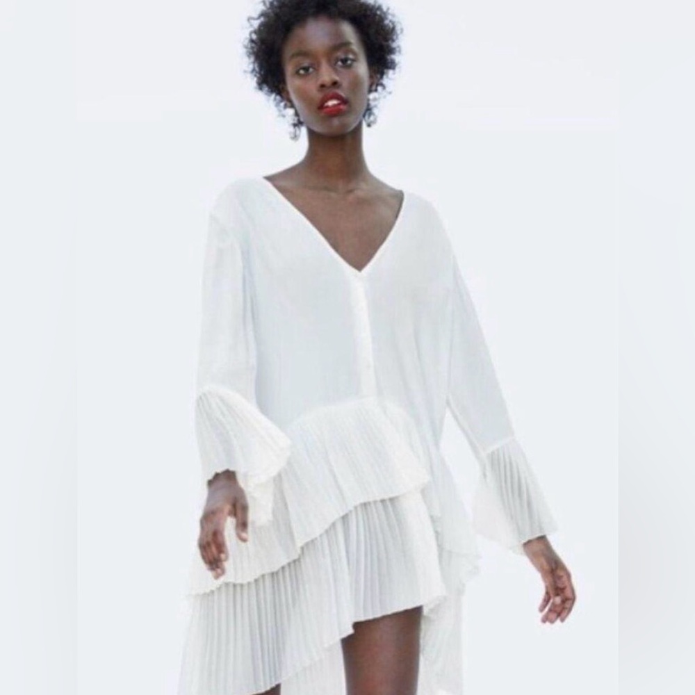 New Zara Elegant White Pleated Blouse/Dress - Picture 2 of 6